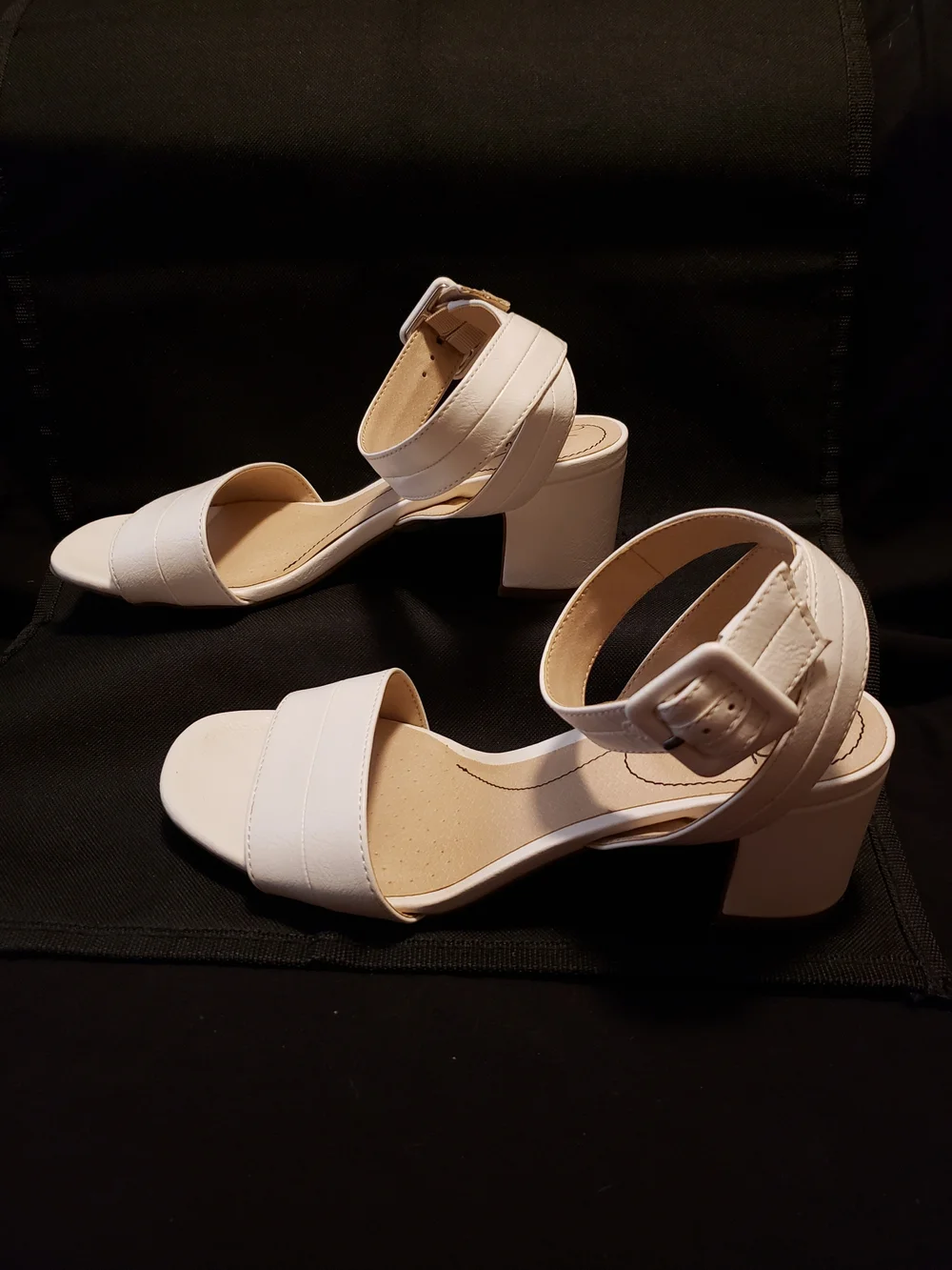 Life Stride White Ankle-Strap Block Heel Sandals